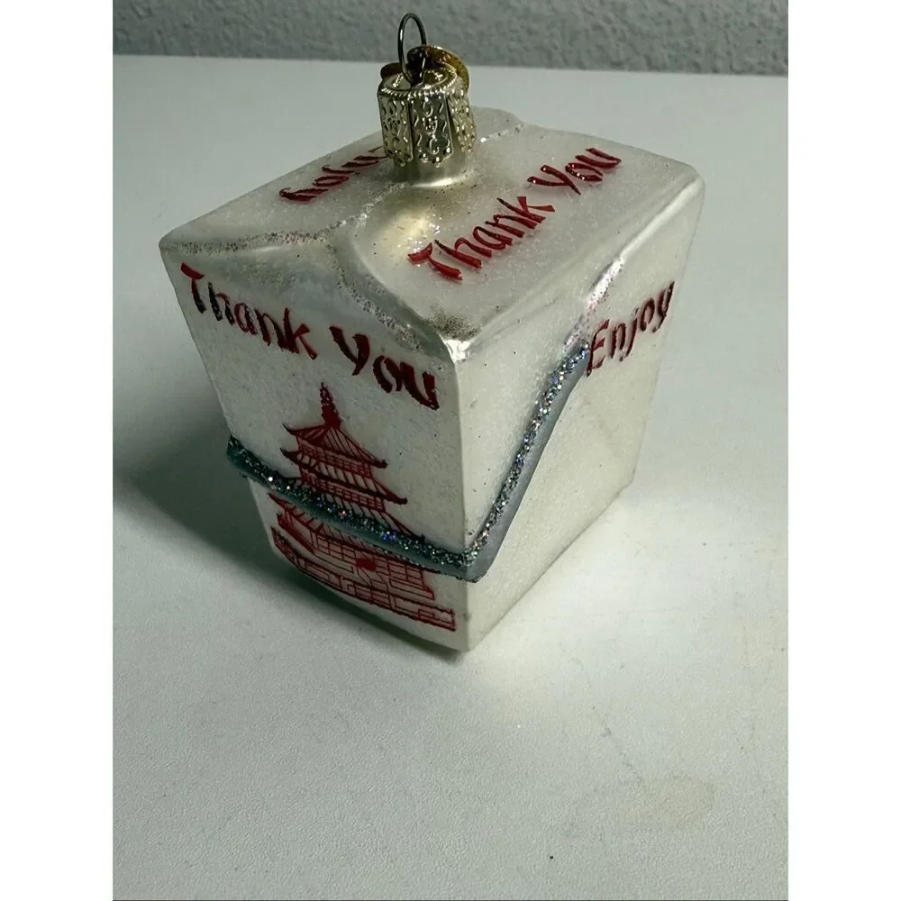 2008 Old World Christmas Chinese Take Out Box Glass Christmas Tree Ornament